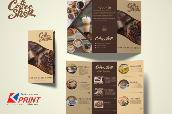 Hình ảnh cận cảnh các ấn phẩm được gia công sau in tinh xảo như card visit ép kim, brochure UV định hình và hộp giấy bế theo hình dạng đặc biệt