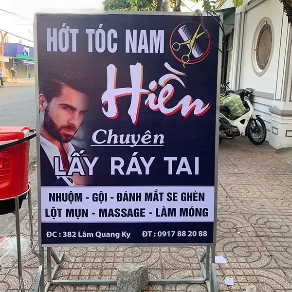 Biển Vẫy Tiệm Tóc Nổi Bật Bao gia dich vu lam bien vay toc tai Quang Cao 24H