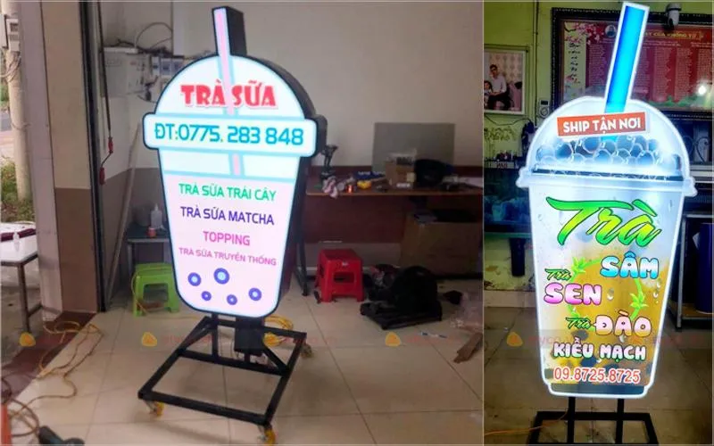 Bảng Hiệu Trà Sữa Phong Cách Trẻ Thiet ke bang hieu tra sua dep khong chi phu thuoc vao y tuong sang tao ma con lien quan mat thiet den chat luong vat lieu su dung